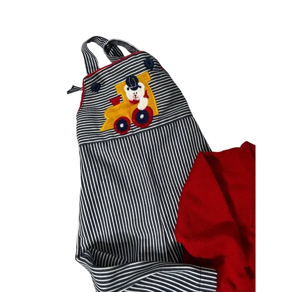 Health tex sz 9 months 2pc railroad stripe overalls red long sleeve‎ USA